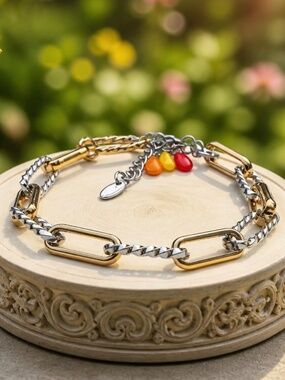 New Waterproof 18K Gold Plated Two Tone Bracelet 6 2/3" - 8 1/2" Sunset Colors